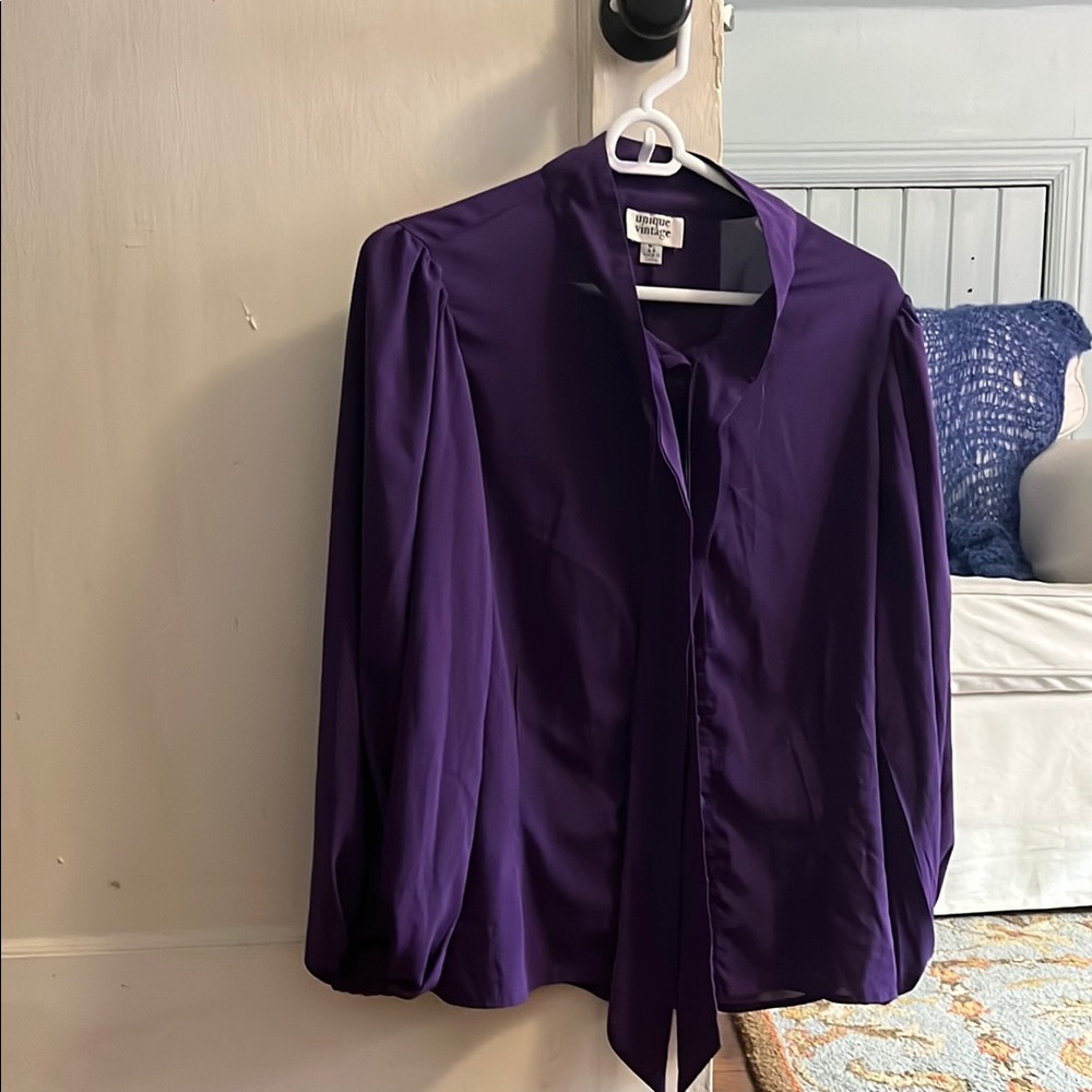 Purple Long Sleeve Tie Front Blouse